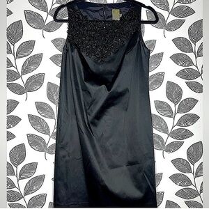 Taylor Cocktail Dress 4 Mini Black Satin Silky Faux Leather Embellished Floral